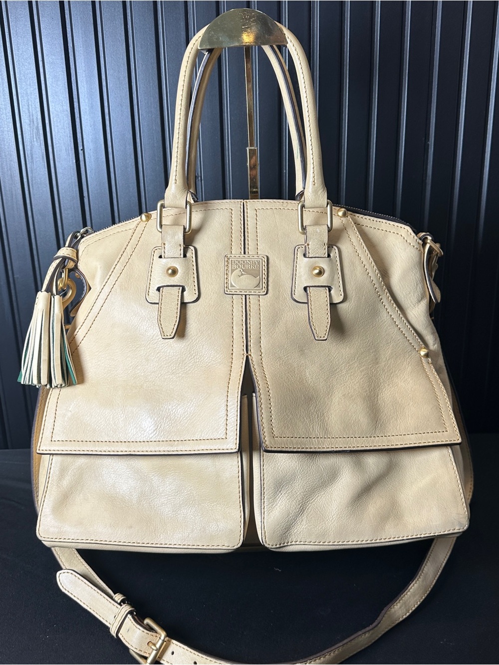 Dooney & Bourke Florentine Clayton Leather Shoulder Bag in Bone w/ Tassel